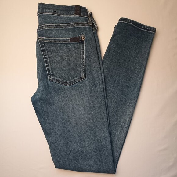 7 For All Mankind Jeans Size 27/4 The Skinny Mid Rise Medium Wash - Picture 1 of 12